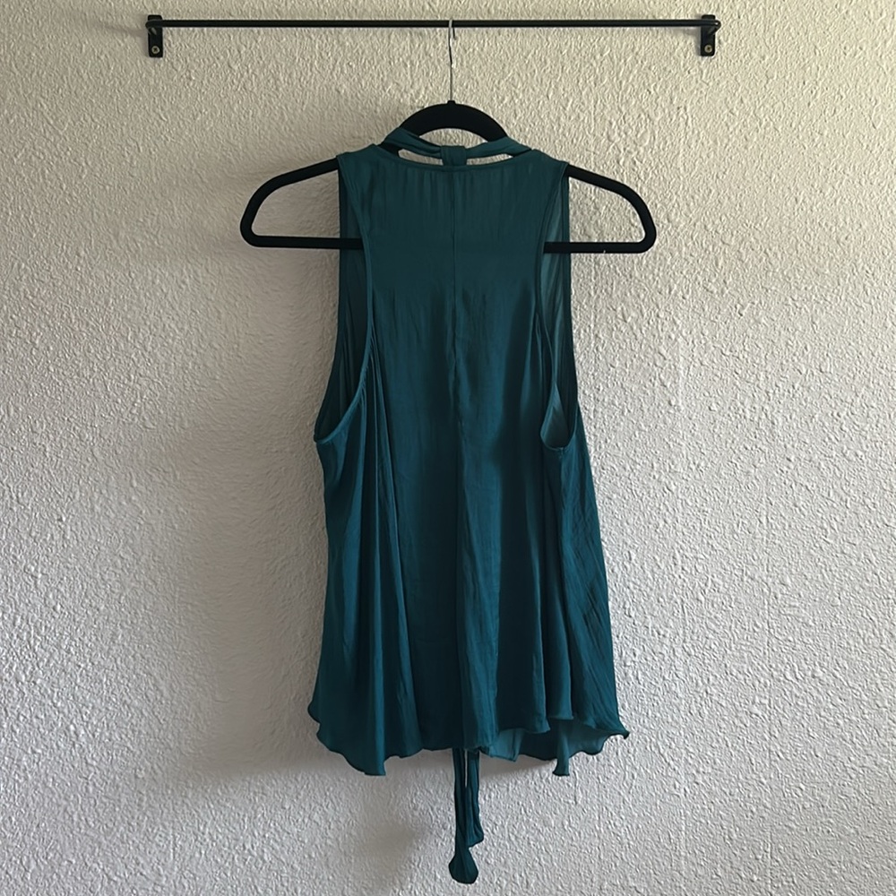 Emerald Green Silky Tie Blouse - Picture 6 of 11